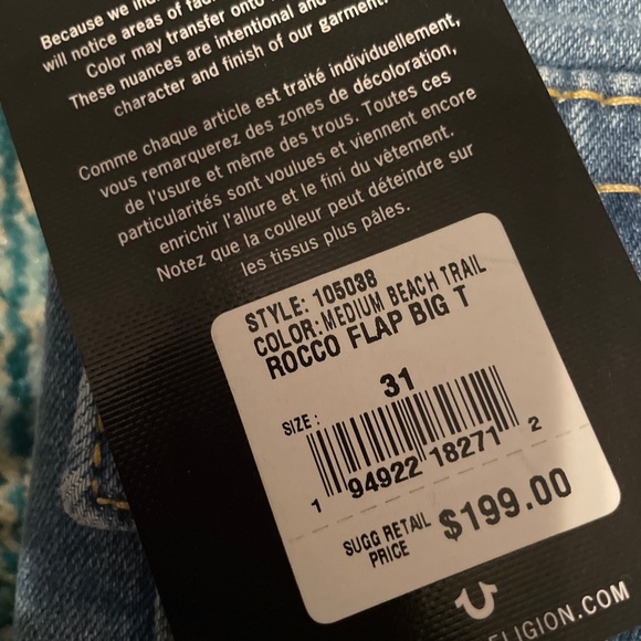 ❇️NWT❇️ - True Religion Jeans Men’s Rocco Flap Big T Size 31 - Picture 4 of 5